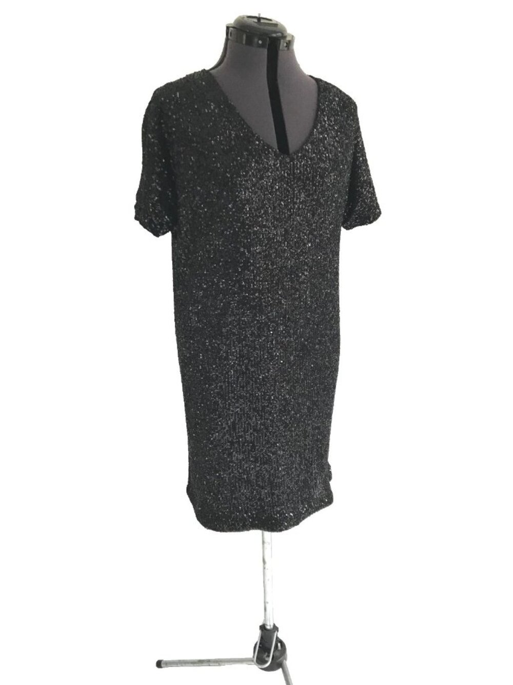 Hilary Radley Black Sequined Stretch Dress, Size S